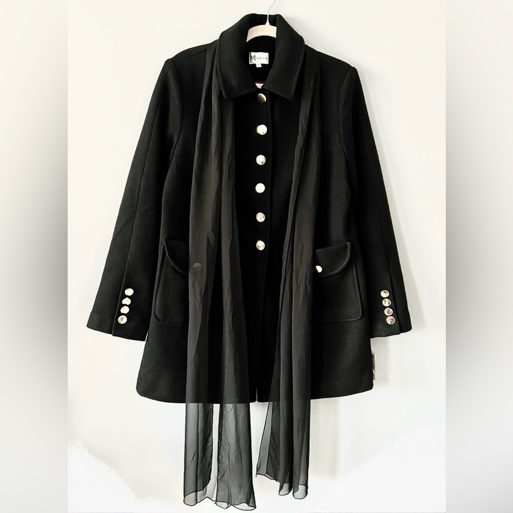 Milly X Bow Coat | Black | Size Medium - Picture 3 of 11